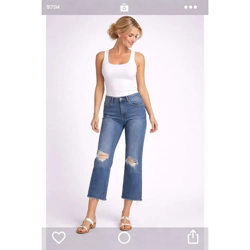 Good American Distressed Cropped Jeans - Picture 1 of 13
